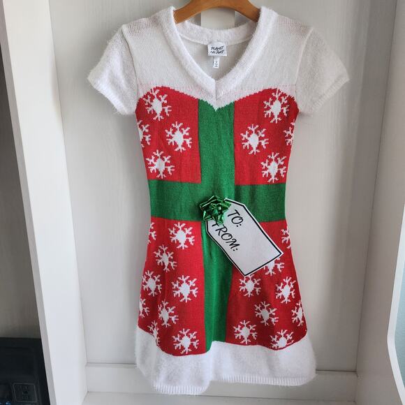 Planet Heart Ugly Christmas Sweater Dress Present Gift Red Snowflakes Size Small - Picture 4 of 6